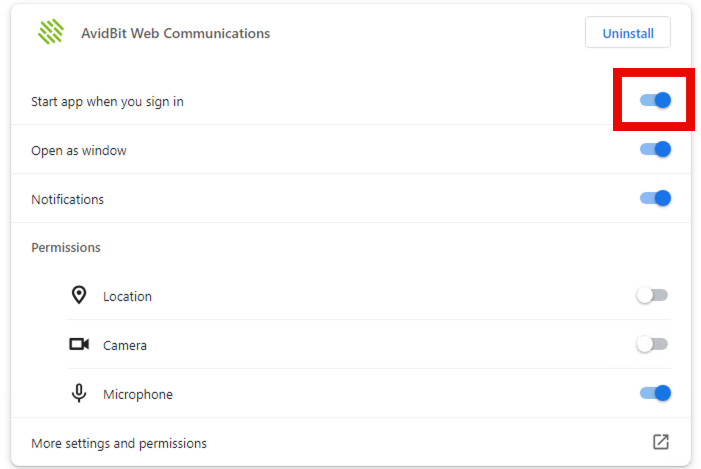 8. Toggle ON “Start app when you sign in”.