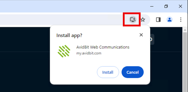 1. Once signed in, select the Install app icon.