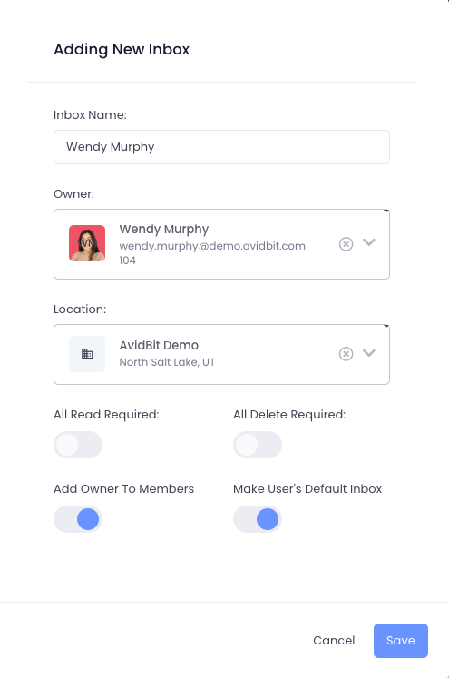 8. Once created, select your new inbox and click +Add under "Currently Selected Members" to add more