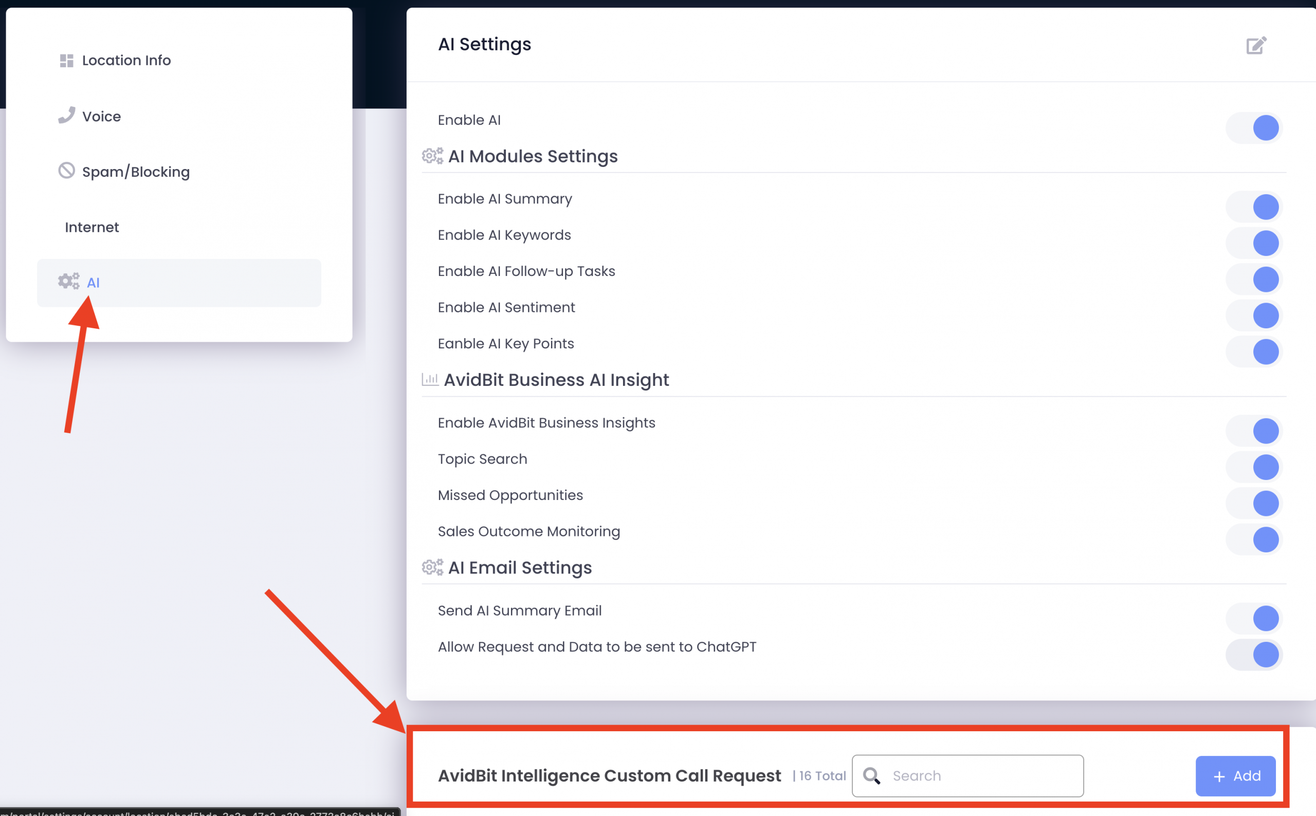 This is found in the same section as enabling global AI. Settings -> Locations -> Your Location -> A