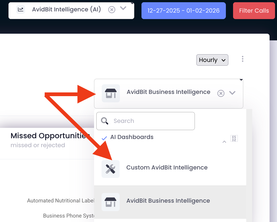 To see analytics and graphs of all custom requests created previously, switch the drop down menu wit