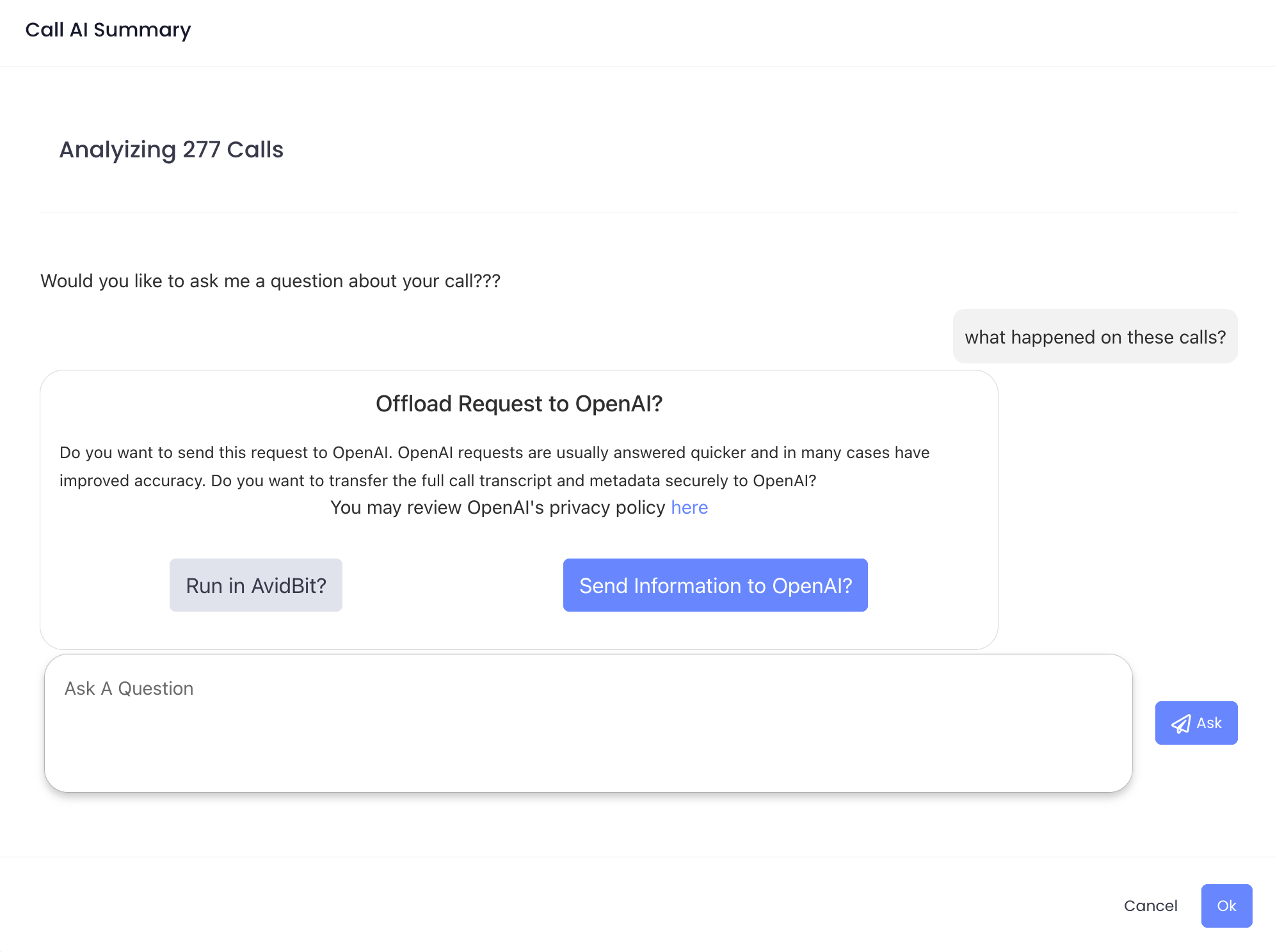 3. After a question is asked, if OpenAI is enabled in settings, you will have the option to use Avid