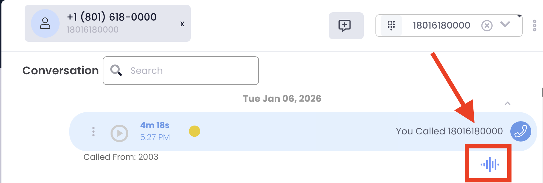 To use the AI Chat Bot on a single call, go into the conversation on Communicator, and click the ‘Wa