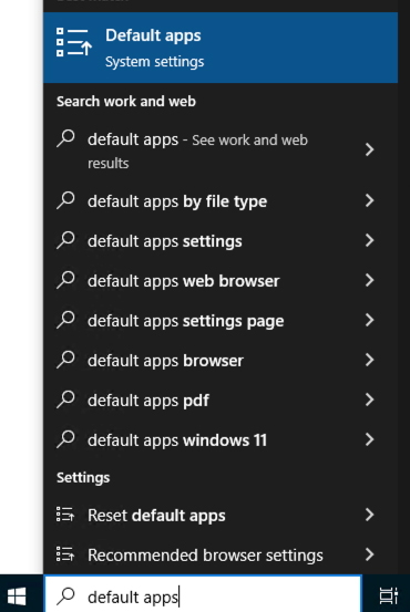 20. Start typing in “Default Apps” and select it when it finds a match.