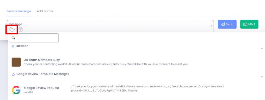 4. Access Templates: Once your message is finalized, locate the Google Review Request under template
